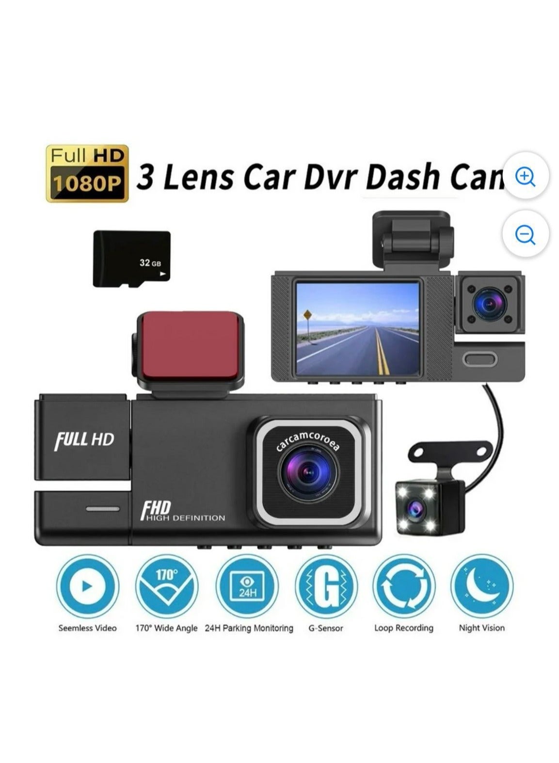 Dual Lens Cam 3 Channel Driving Recorder 1080P Dash…