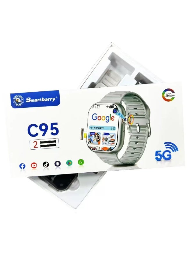 Compare Smartbarry C95 Android Smartwatch with 5G, SIM Slot, Rotating HD Camera, 2.2inch Display, Dual Straps at KSA Price