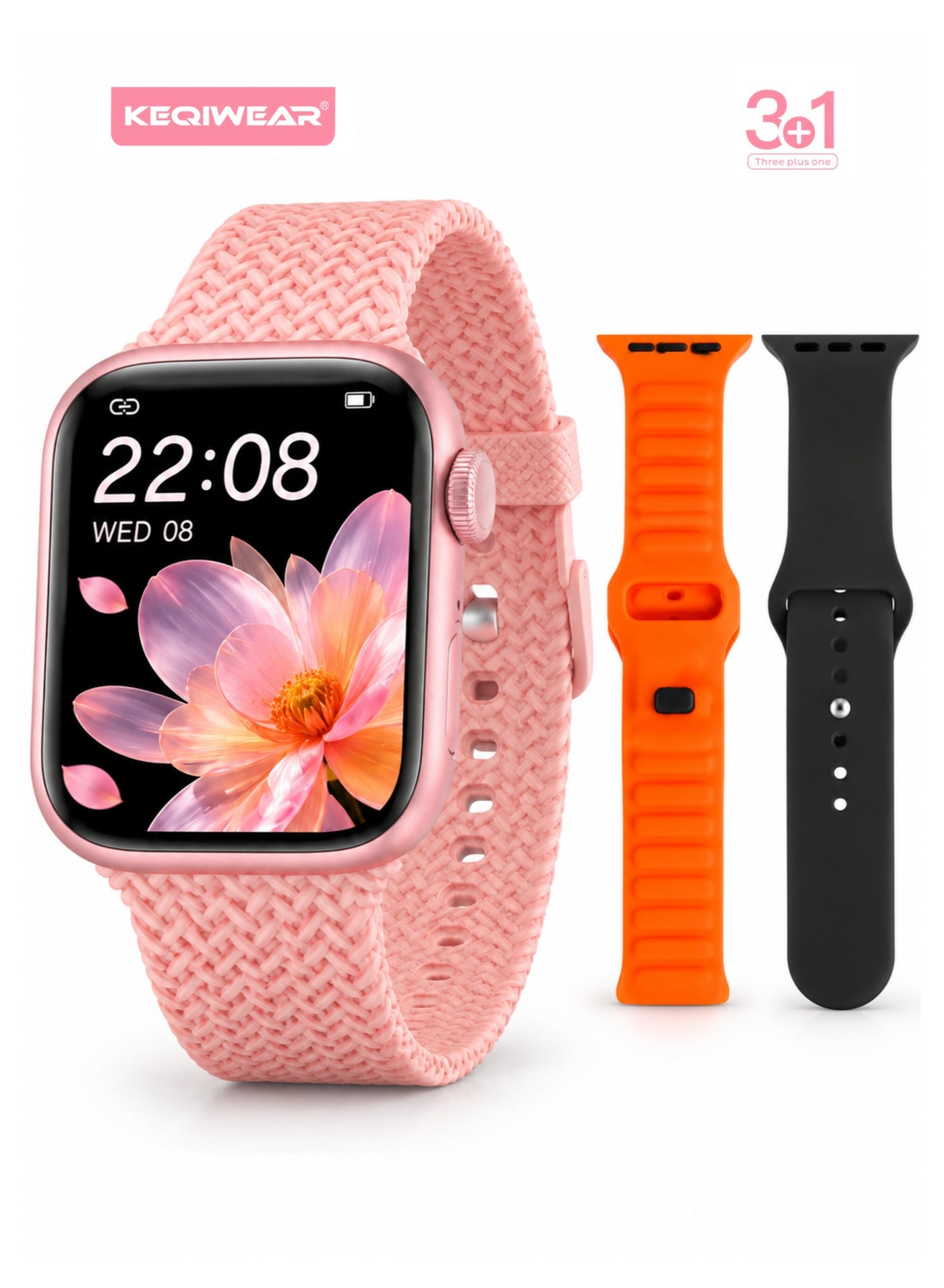 Compare KW86 Mini Smart Watch for Ladies & Girls, Bluetooth Calling, 3 Straps, Wireless Charger, Pink at KSA Price