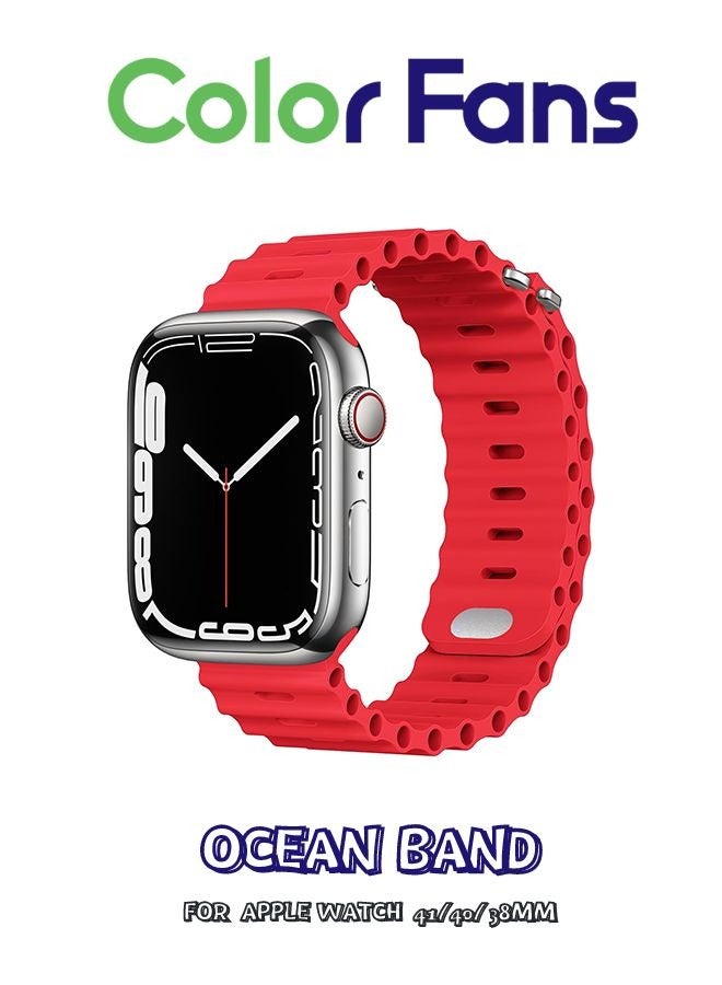 Compare Apple Watch Ocean Band 41mm 40mm 38mm for Men Women, Soft Silicone Sport Band Replacement Strap for Apple Watch Ultra iWatch Series 8 7 SE 6 5 4 3 2 1 Red at KSA Price