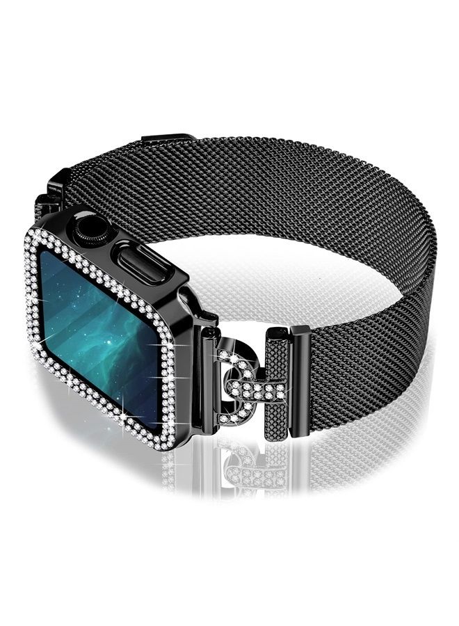 Compare Magnetic Band Compatible with Apple Watch Band 38mm 40mm 41mm 42mm 44mm 45mm Milanese Strap with Bling Case and Screen Protector, Dressy Stainless Steel iWatch Loop for Women Black 38mm at KSA Price