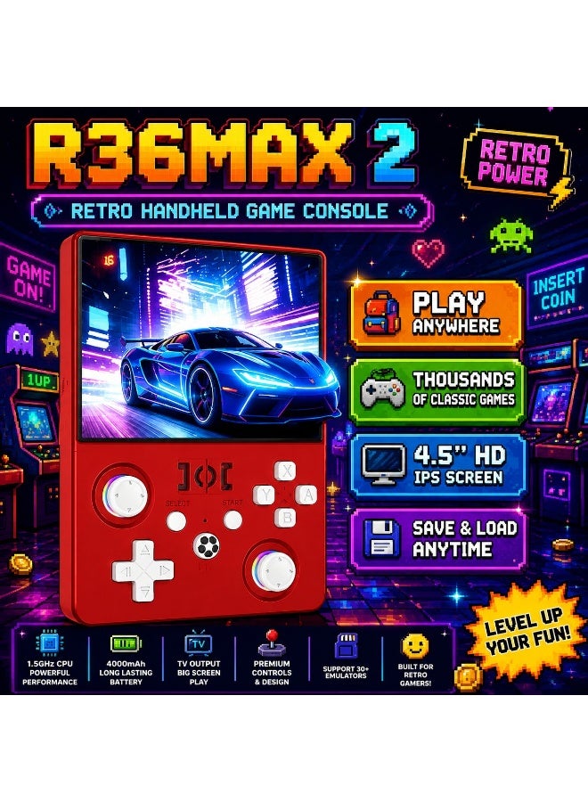 Compare R36MAX 2 Retro Handheld Game Console, 4.5 Inch IPS HD Screen Portable Retro Gaming Console, 30+ Emulator Support, 1.5GHz HighSpeed CPU, 4000mAh Long Battery Life, Classic Handheld Video Game Device – Red at KSA Price