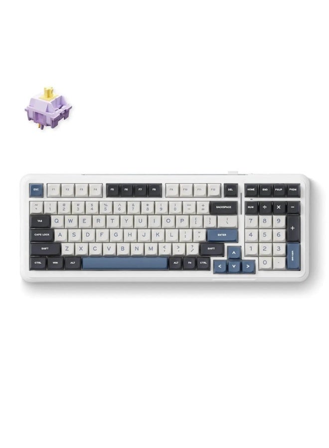Compare K99 98% Wireless Mechanical Keyboard, Hyacinth Switch, TriMode 2.4GHzBT5.0USBC, Gasket Mount, HotSwappable, RGB Backlit, 6000mAh Battery, 99Key Compact Layout, NKRO, PBT Keycaps, Navy Blue | K993A at KSA Price