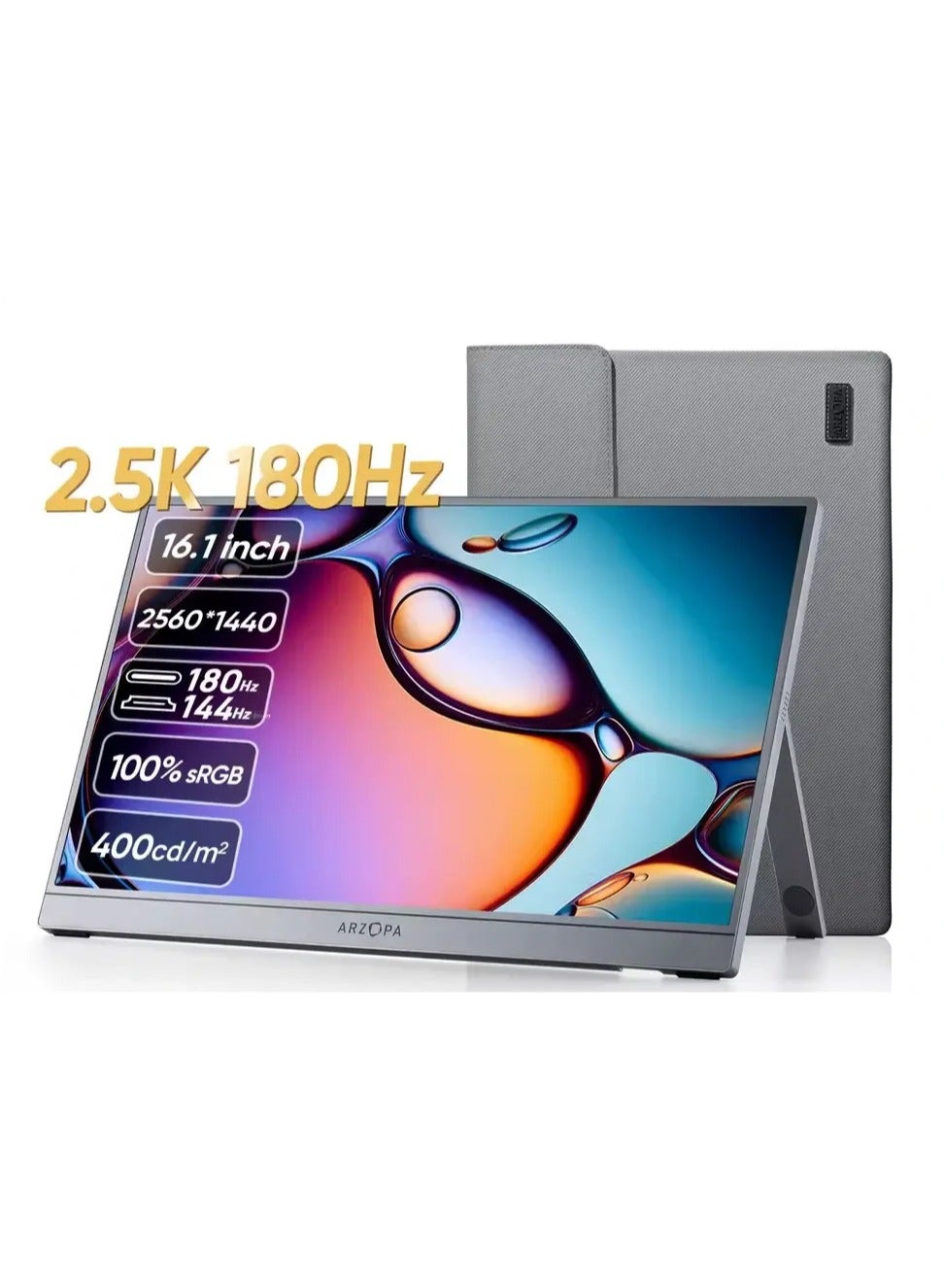 Compare 16.1 inch 2.5K QHD Portable Monitor 2560x1440, 180Hz Gaming Display with HDR, 107% sRGB, Kickstand, UltraSlim EyeCare Monitor for Laptop, PC, PS5, Mac, Xbox – External Second Screen Z3FC at KSA Price