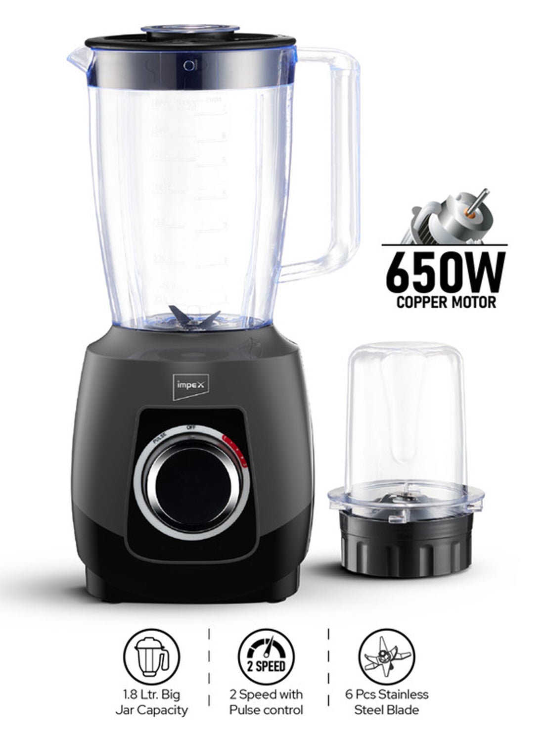 2-in-1 Blender 650W | Powerful Motor with Mixer…