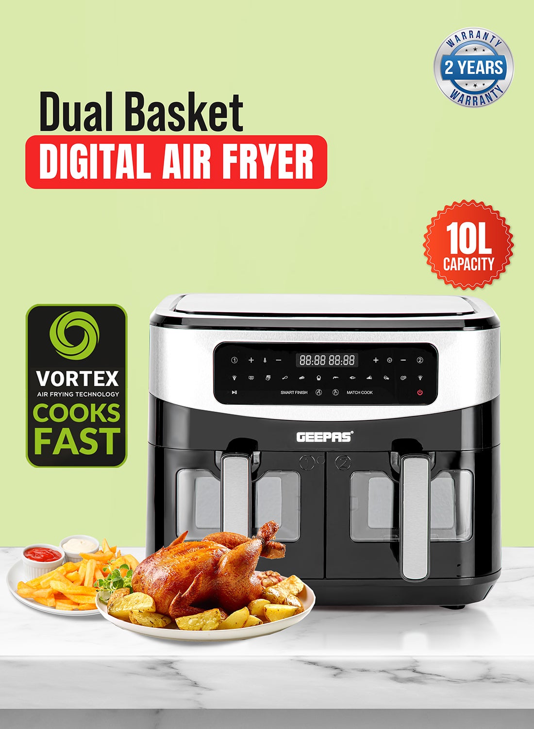 Dual Basket Digital Air Fryer 10 L Equipped…