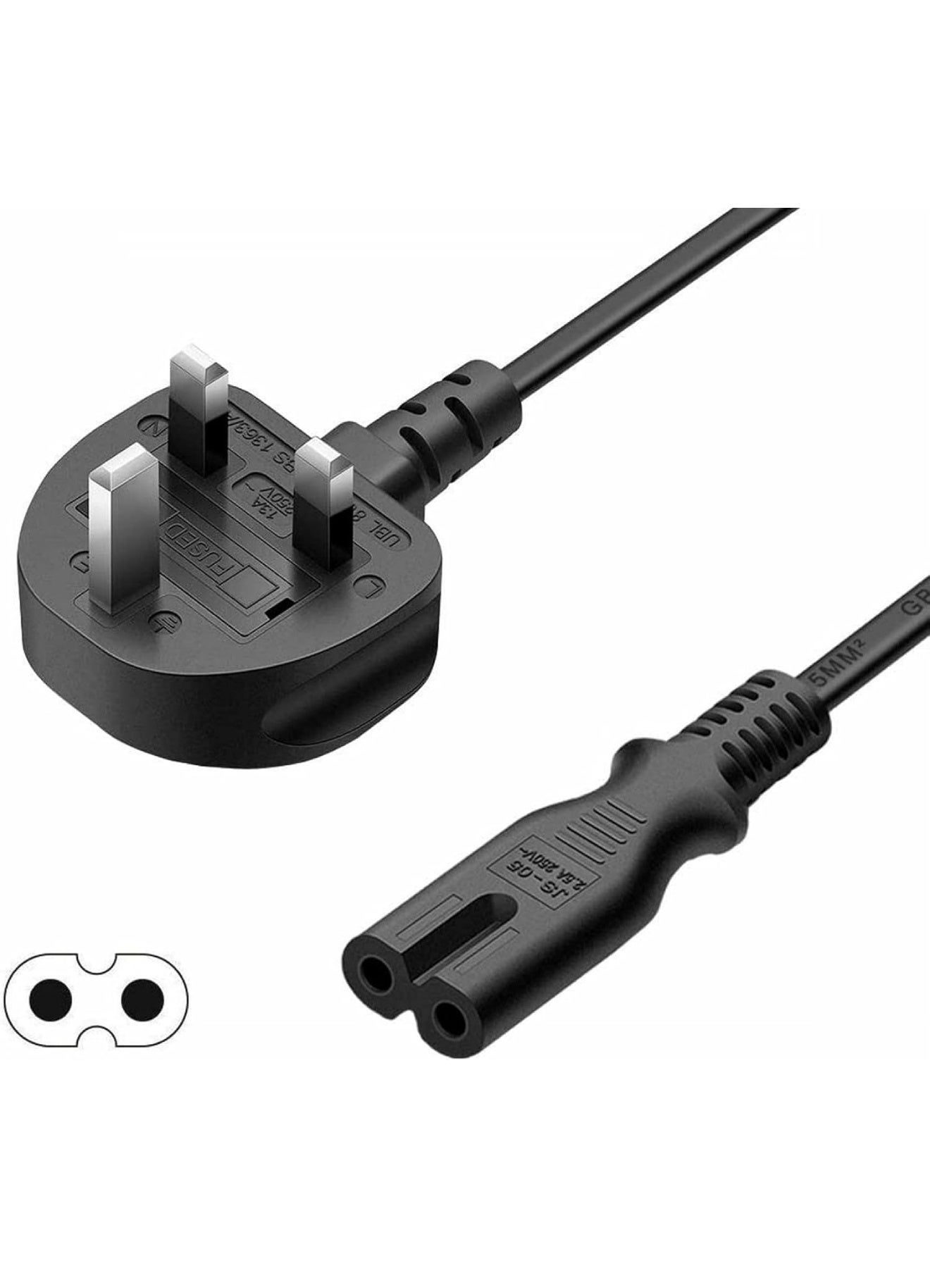 Compare 3 M Figure 8 Power Cable, IEC C7 to UK 3 Pin Mains Plug Lead, Pure Copper Core, 250V 13A with 13A Fuse, Compatible with TV, Monitor, Printer, Projector, Laptop Charger （Black） at KSA Price