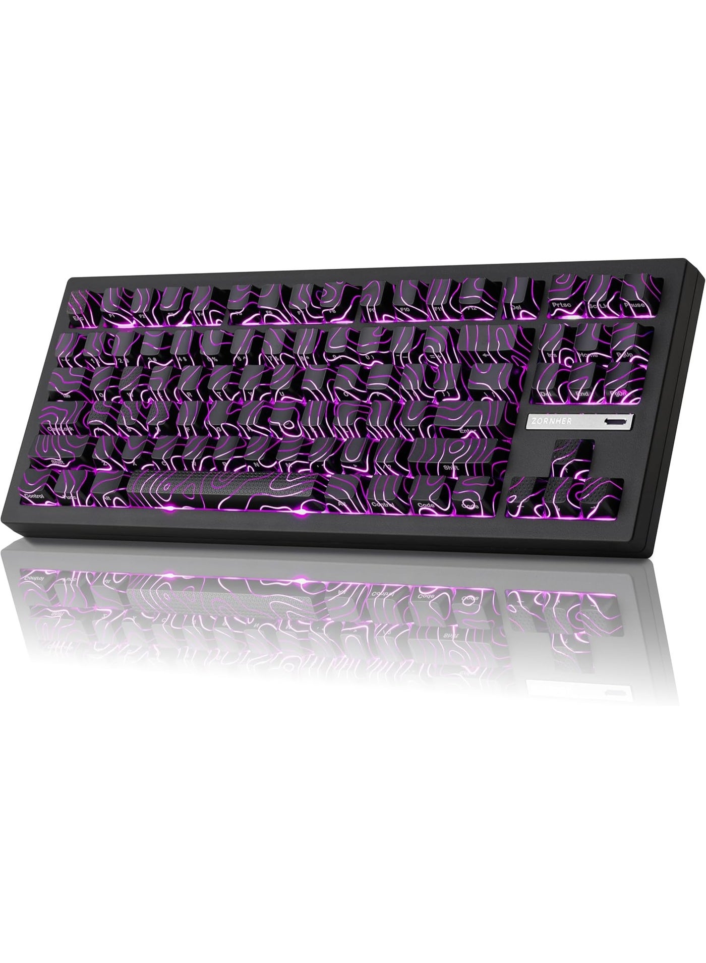 Compare ZORNHER ZH870 Wireless Gaming Mechanical Keyboard,80% Black Custom Creamy Sound Keyboard with Lighted Up Black Topographic Keycaps,Creamy Sounding Linear Switches,HotSwappable,RGB Backlit at KSA Price