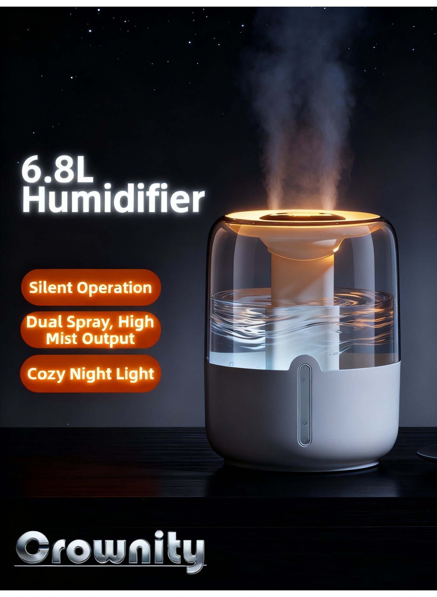 Compare 6.8L Air Humidifier for Room with Light & Humidity Display – 2in1 Humidifier and Air Purifier, Dual Nozzle Cool Mist, Aromatherapy Essential Oil Diffuser, Quiet Operation up to 20H, Auto ShutOff, White at KSA Price