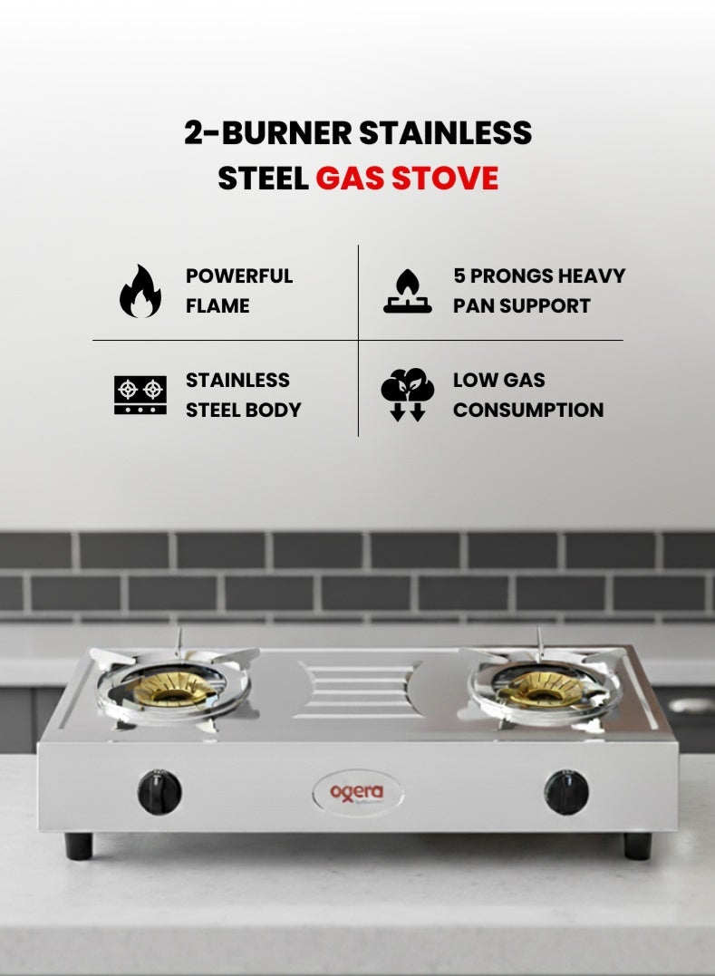 Stainless Steel Double Gas Burner Stove – 2 High-Efficiency…