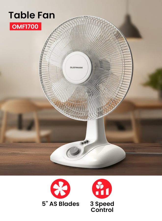 Compare 16 Table Fan With 5 AS Blades For Strong Wind And 3Speed Levels Adjustable Oscillation, 1 Hour Timer OMF1700S White at KSA Price