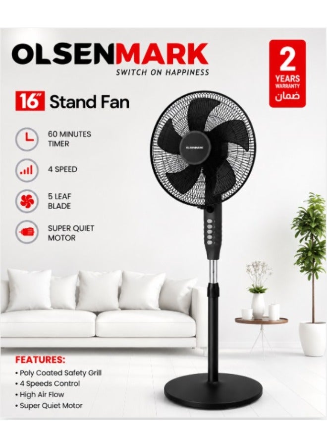 Compare 16 Inch Classic Stand Fan with 5 Leaf Blades, 3 Speed Settings, Wide Oscillation, High Air Flow, Adjustable Height, 60 Minute Timer, Quiet Motor, Poly Coated Safety Grill, Broad Base, 2 Year Warranty 70 W OMF1794F Black at KSA Price