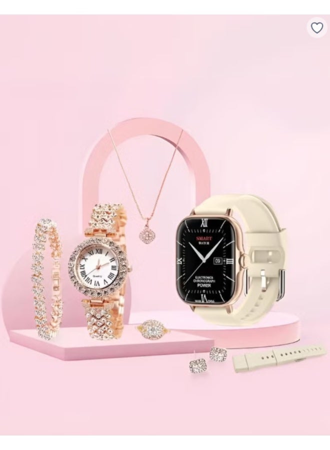 Girls Gift Set 7-in-1 Gold Women Smartwatch Jewelry…