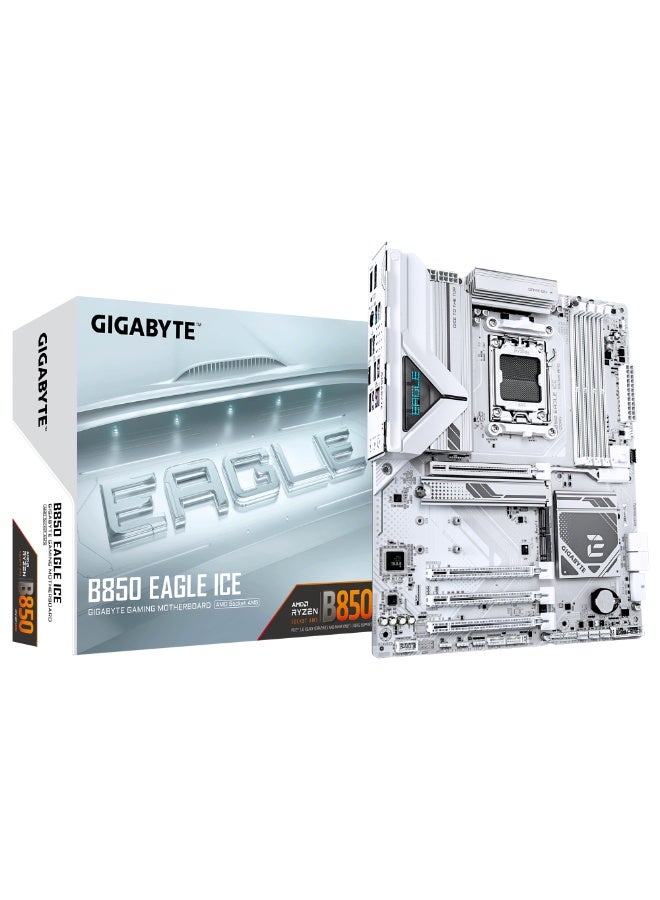 Compare B850 EAGLE ICE ATX Motherboard – AM5, DDR5 8200MHz OC, PCIe 5.0, 3x M.2, WiFi 6E, 2.5GbE, USBC, HDMI 2.1, DisplayPort, ARGB, White at KSA Price
