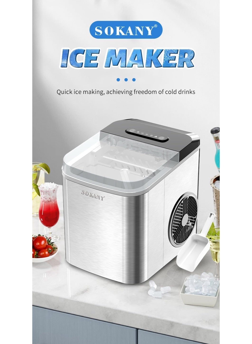 Ice Maker Countertop with Handle, Self-Cleaning…