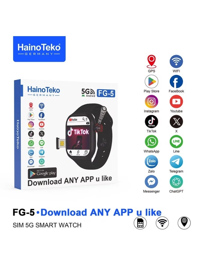 Compare HainoTeko FG5 5G Smartwatch with SIM, GPS, WiFi, App Download, Video Call, Social Media Support – Black at KSA Price