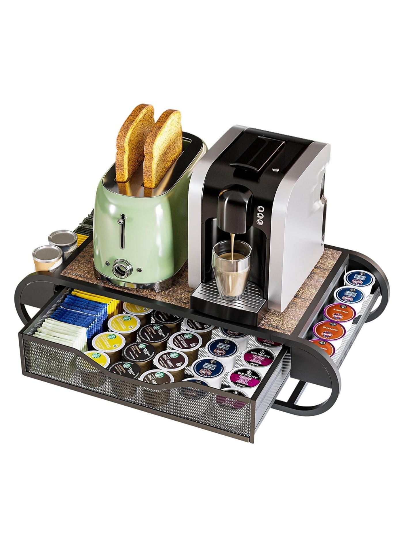 Compare Coffee Pod Holder For Counter, Coffee Pod Drawer for K Cup Storage Drawer Holder, with Slidng Storage Drawer and Coffees Accessories Holder, 90 Capacity Pods Storage Organizer Cups Capsule, Black at KSA Price