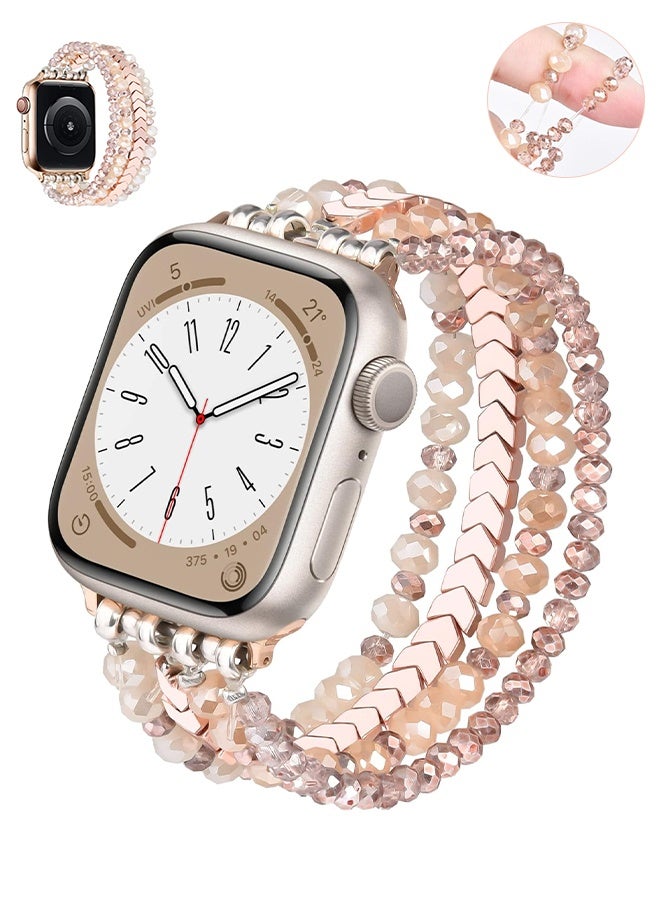 Compare Beaded Bracelet Compatible with Apple Watch Band 38mm40mm41mm42mm, Fashion Elastic Stretch Women Bands for iWatch Series 1110987SE654321 iPhone Watch Strap Bands Rose Gold at KSA Price