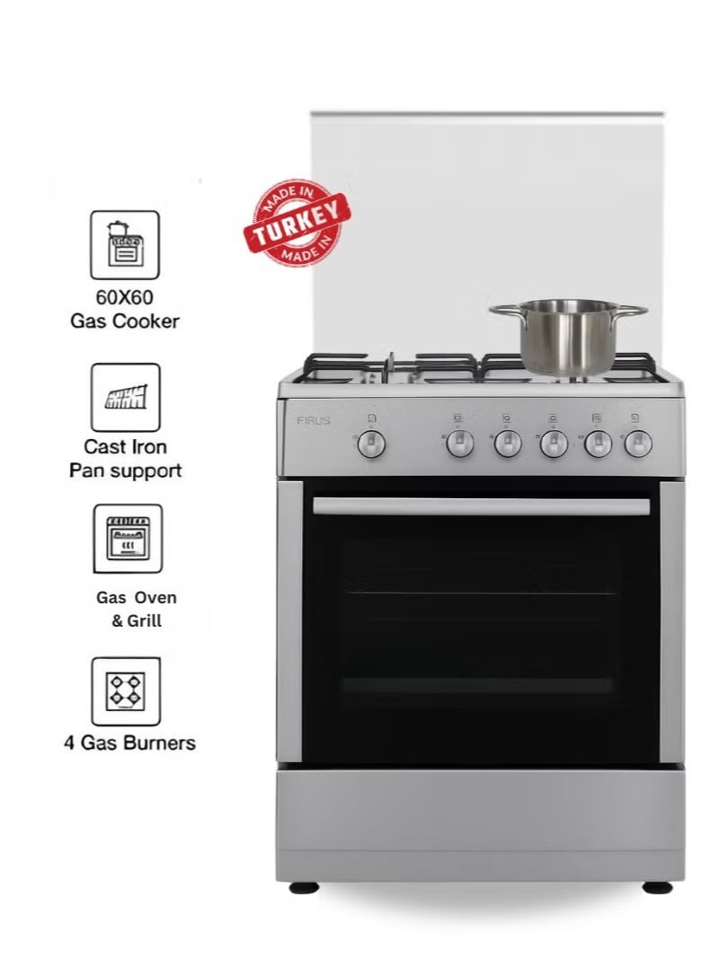 Compare 60x60 cm Stainless Steel Cooking Range | 4 Gas Burners | Gas Oven & Grill with Double Layer Insulation | AutoIgnition | Compact Family Cooking Range – Model VC6040GSX at KSA Price