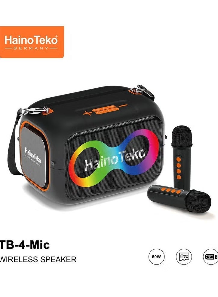 Compare TB4 Wireless Portable Bluetooth Speaker with Dual Wireless Microphones, Powerful Sound, Deep Bass, Rechargeable Battery, Ideal for Karaoke, Parties & Events at KSA Price