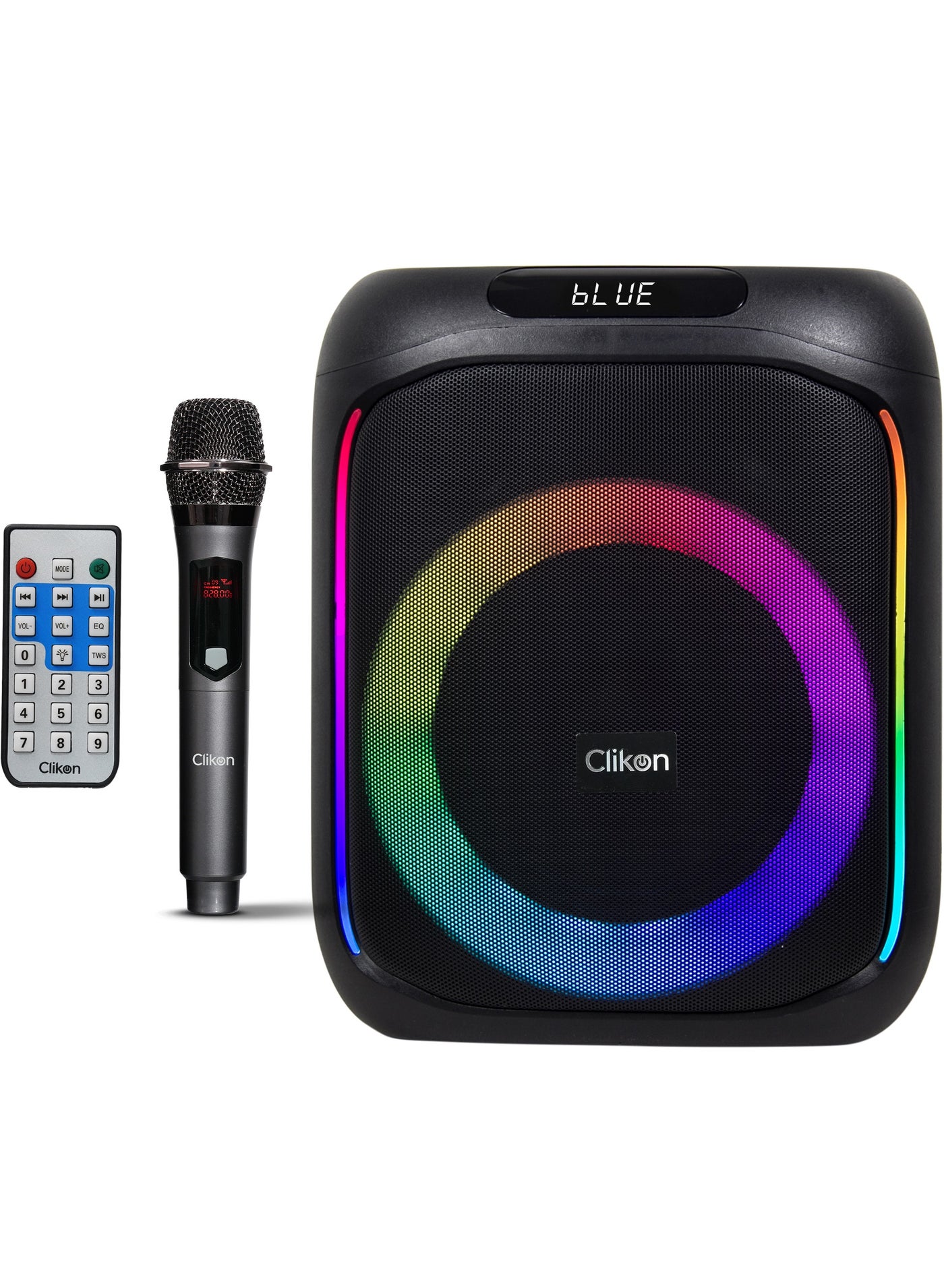 Compare Clikon Aura Stream Wireless Party Speaker – Bluetooth, USB, AUX, Wired Mic, Remote Control, Digital Display, Powerful Sound System for Indoor & Outdoor Events 2 years warranty at KSA Price