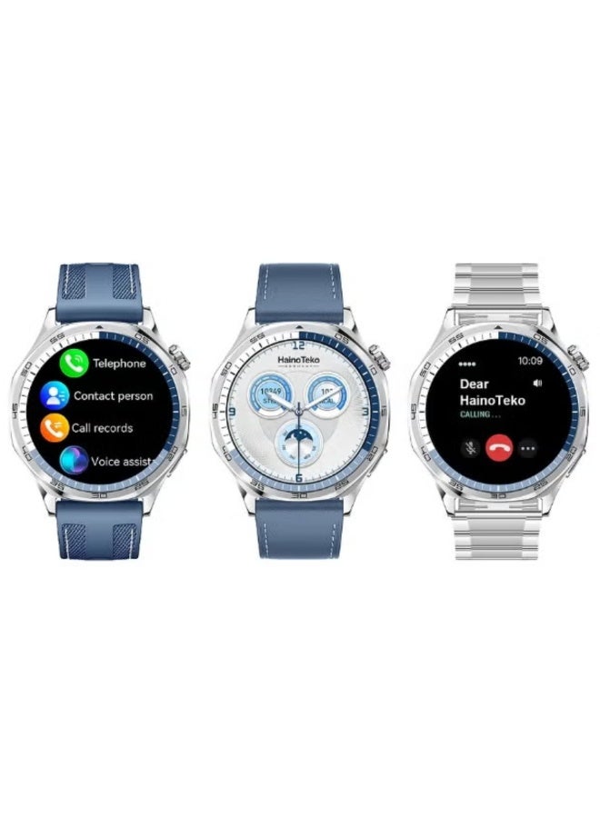 Compare HainoTeko HainoTeko33 Smart Watch for Men, Blue, with AMOLED Display, Bluetooth Calling, Waterproof, 15Day Battery Life, and 3 Straps at KSA Price