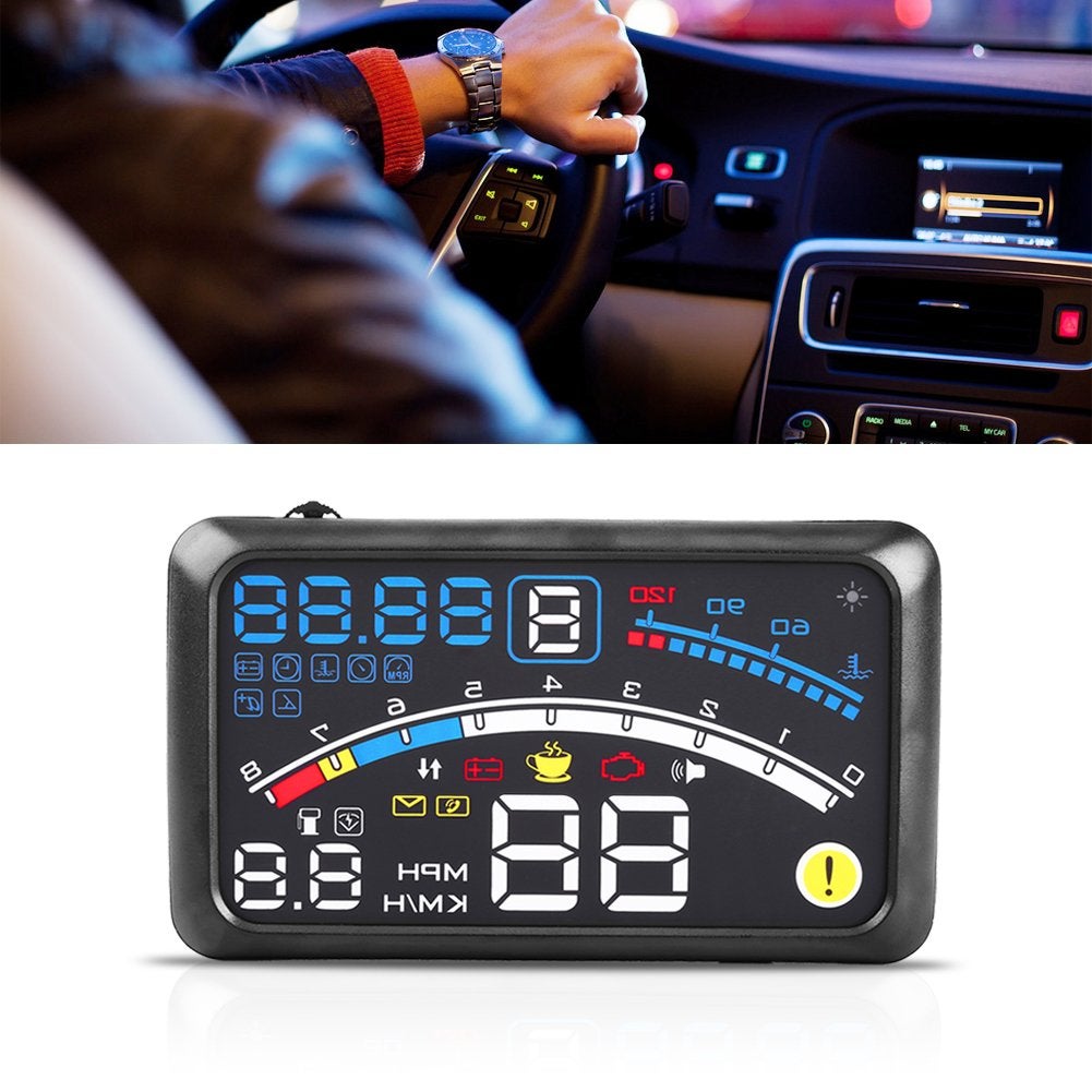 Compare Head Up Display, Universal 5.9 Car HUD Display MPHKMh Over Speed Limit Warning Plug and Play Windshield Projector with Film for Cars with OBDII or EUOBD Interface Plug at KSA Price