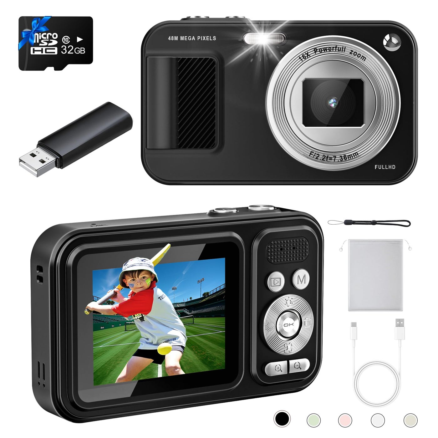 Compare JVSCAM Digital Camera, Autofocus 48MP Kids Camera, FHD 1080P Point and Shoot Digital Cameras with 32GB Card, 16X Zoom AntiShake, Compact Camera with 1500mAh Batteries for Boys Girls Teens at KSA Price
