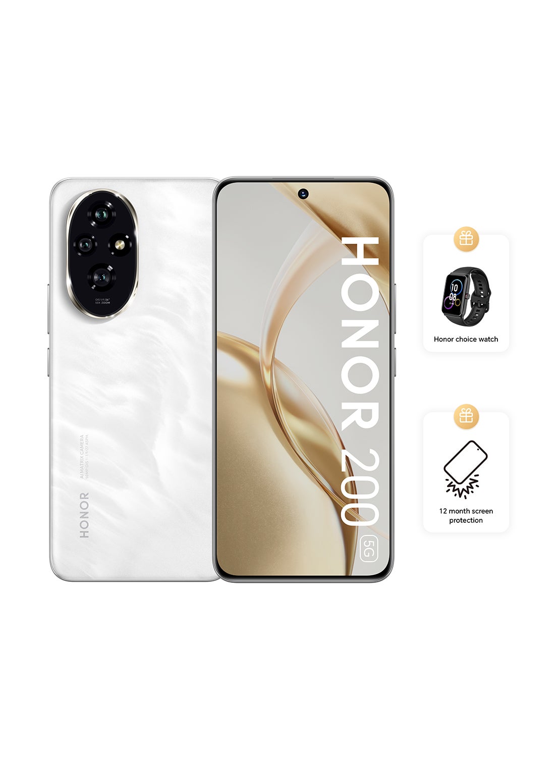 Compare 200 Moonlight White 5G Dual SIM 12GB RAM 256GB With Free Choice Band + 1 Year Screen Protection  Middle East Version at KSA Price