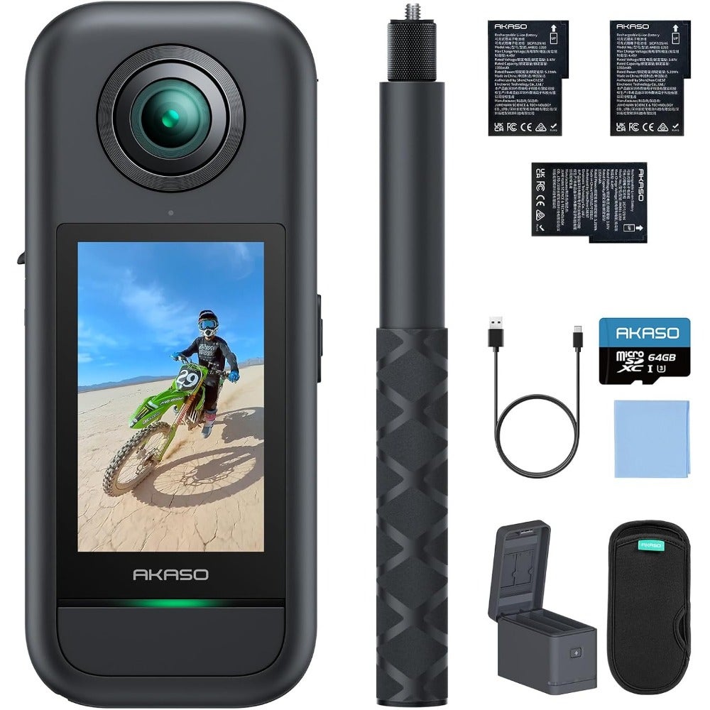 Compare 360 Action Camera  5.7K 360 Video 12 48MP Sensors 72MP 360 Photo 360SuperSmooth Stabilization Invisible Selfie Stick 360 Horizon Lock AI Tracking Includes 64GB MicroSD Card at KSA Price