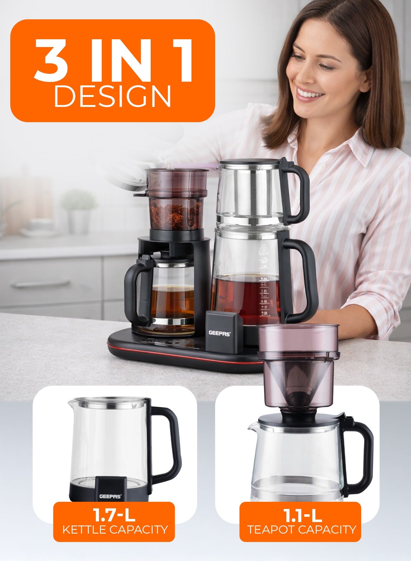 3-in-1 Digital Tea Maker | 1.7 L Kettle,…