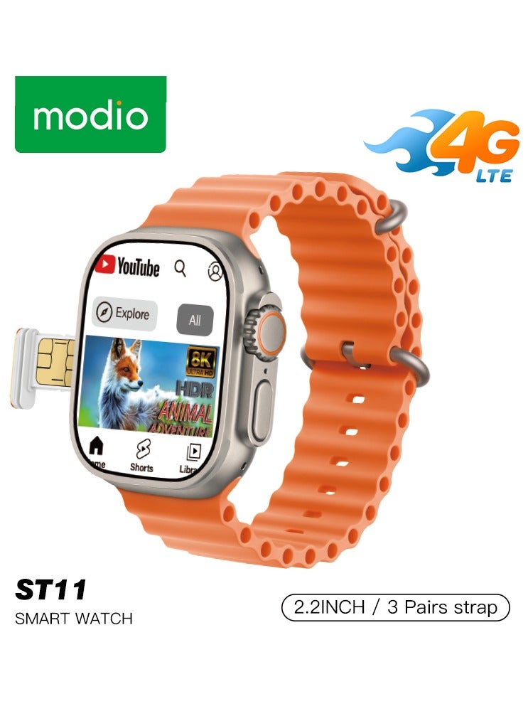 Compare Modio ST11 Smartwatch 2.2 Inch Large Screen Display 3 Pair Straps and 4G Sim Card Slot for Ladies and Gents at KSA Price