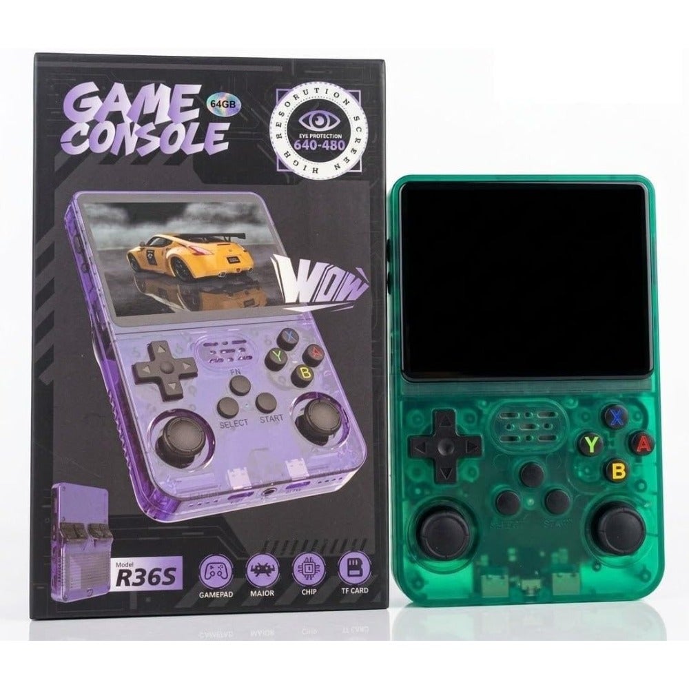Compare Official R36S Retro Handheld Game Console 64GB Builtin Storage Portable Classic Video Game System for Home and Travel 3.5Inch Screen, Dual Analog Sticks, 2000+ PreLoaded Games ABS Plastic Body, Black at KSA Price