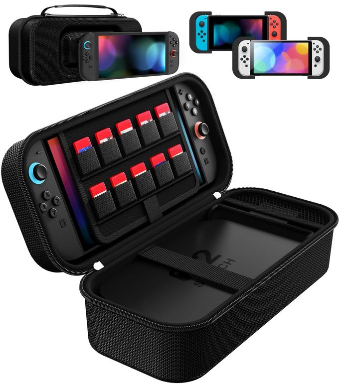 Compare Carrying Case For Nintendo Switch 2SwitchOled Model, Large Capacity Portable Travel Case Fits Switch 2 Dock Or Pro Controller, 10 Game Card Slots, Protective Storage Bag Black at KSA Price
