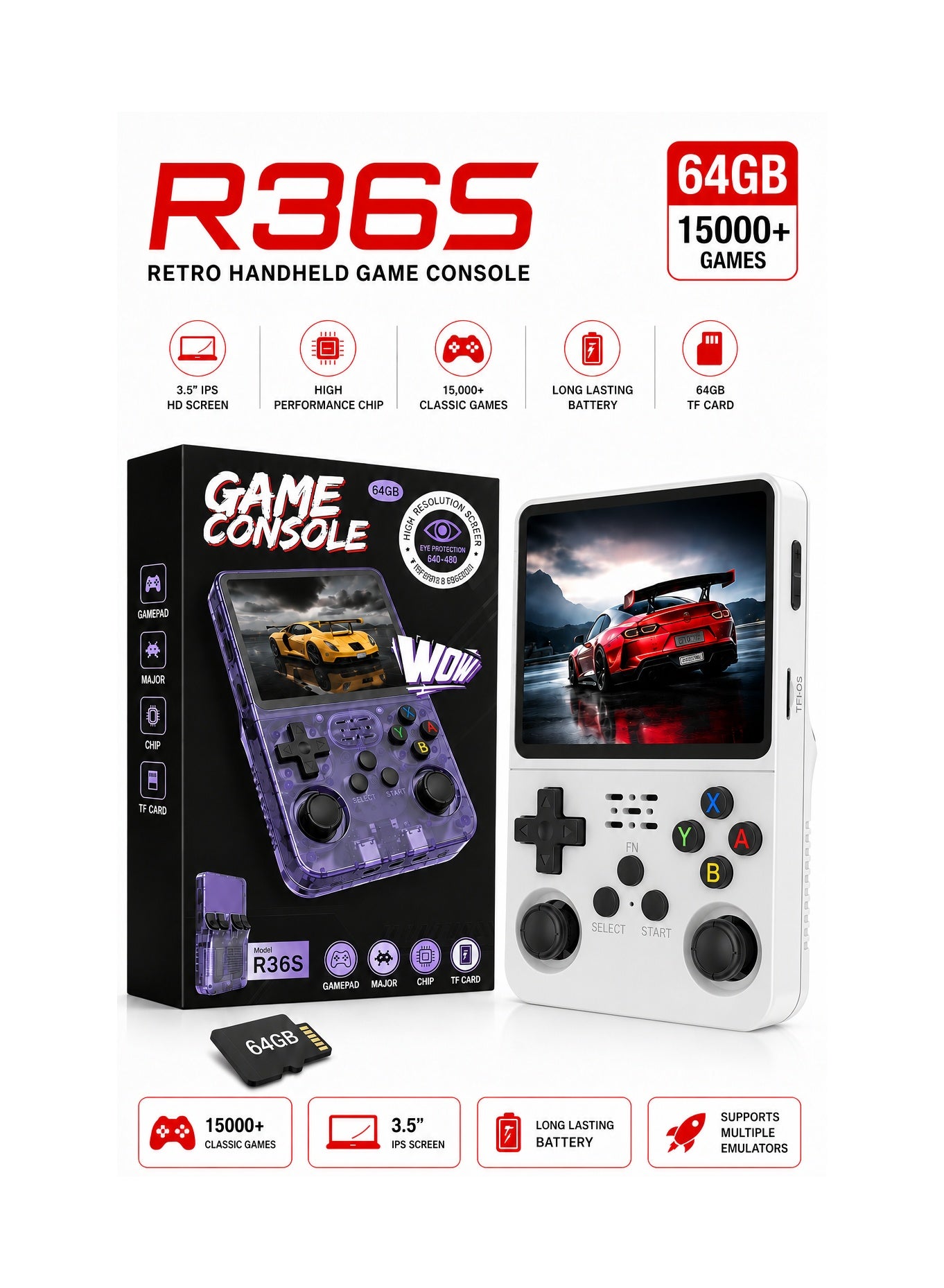 YJ R36S Retro Game Console Handheld, 15000+ Preloaded…