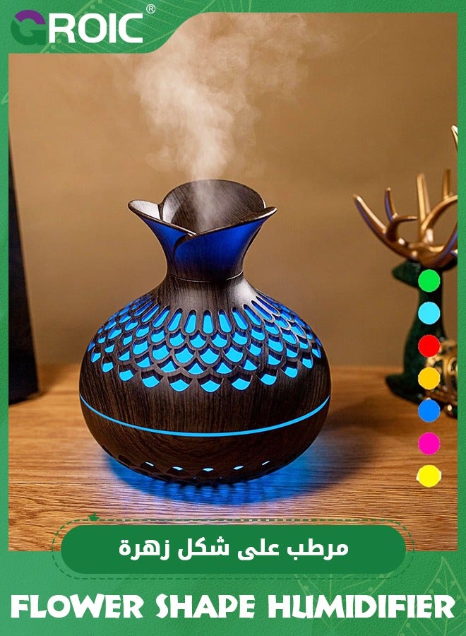 Compare Wood Grain Humidifier 300ml with 7 Colors LED Night Light, Flower Shape Humidifier 2 Mist Modes Super Quiet, USB Desktop Humidifier for Car, Office Room, Bedroom, Office, Travel Darkwood at KSA Price