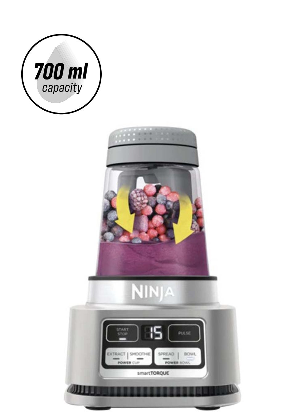 Compare Foodi Power Nutri Blender 2In1, Blend Smoothie Bowls, Thick Spreads & Frozen DrInks, Automatic Programs, 700ml Cup & 400ml Bowl With With Power Paddle 700 ml 1100 W CB102ME Silver at KSA Price
