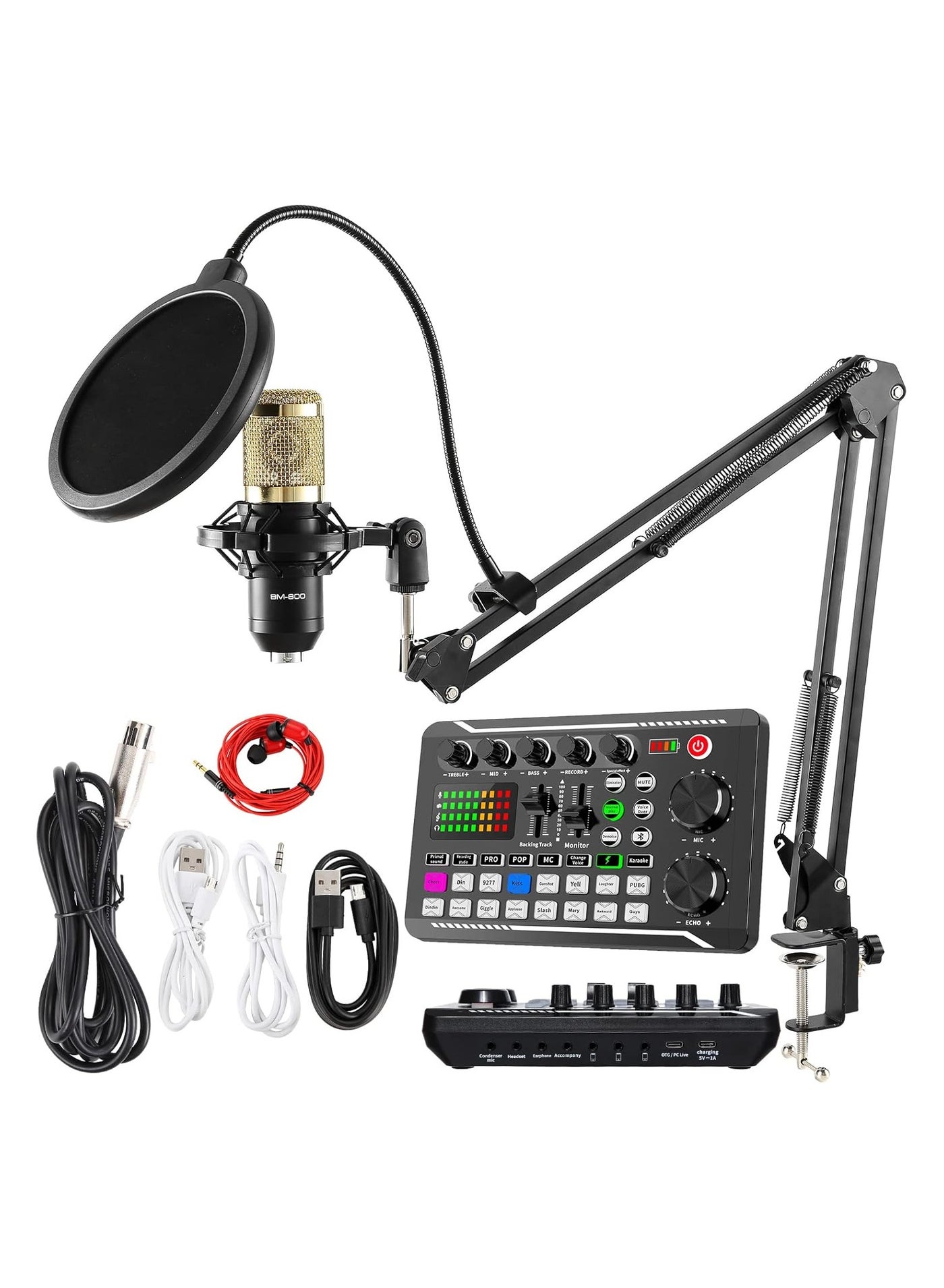 Compare Podcast Microphone Bundle, BM800 Condenser Mic with Live Sound Card Kit, Podcast Equipment Bundle with Voice Changer and Mixer Functions for PC Smartphone Studio Recording & Broadcasting at KSA Price