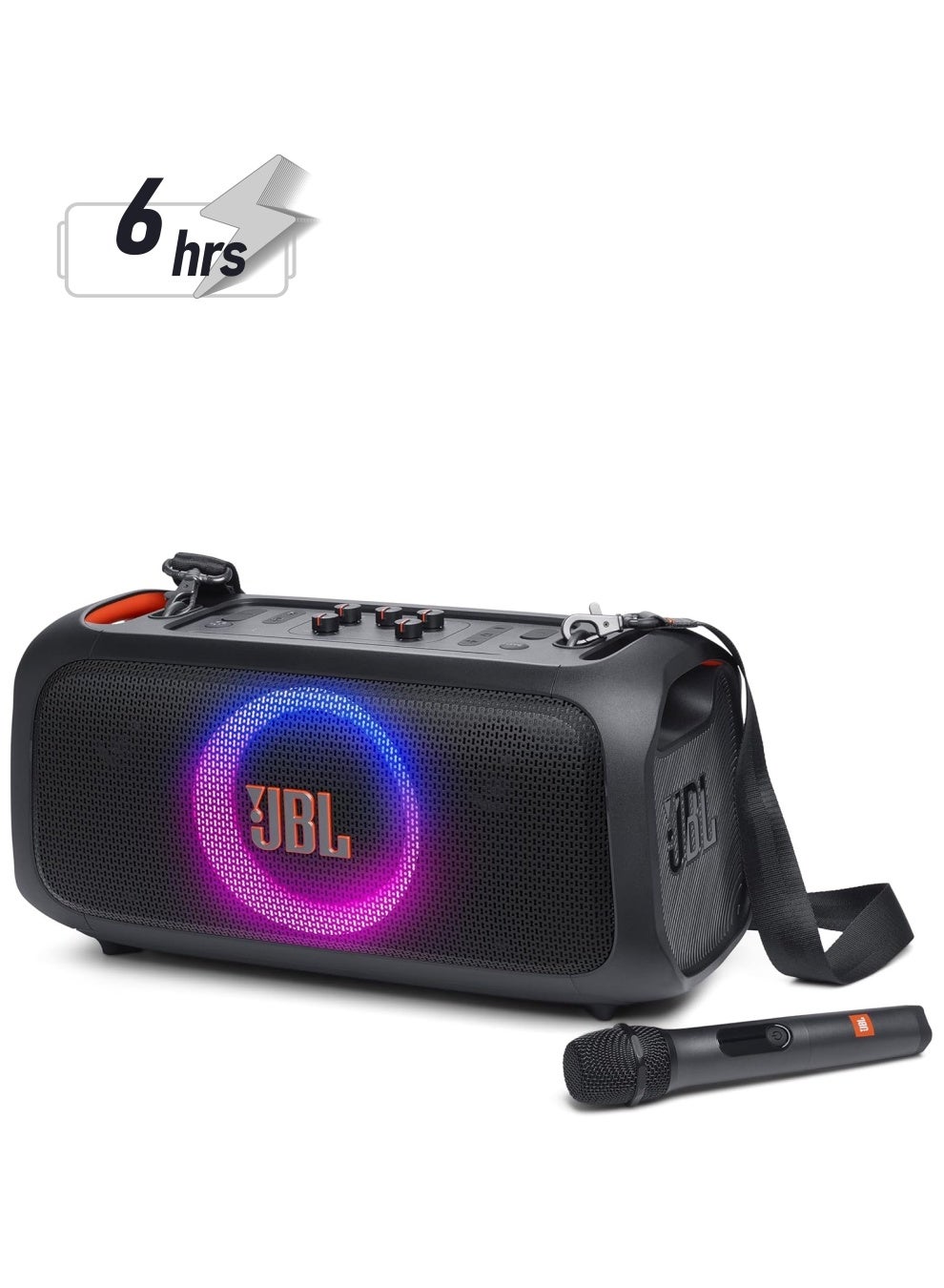 Compare Partybox OnTheGo Essential Portable Party Speaker With BuiltIn Lights And Wireless Mic Black at KSA Price