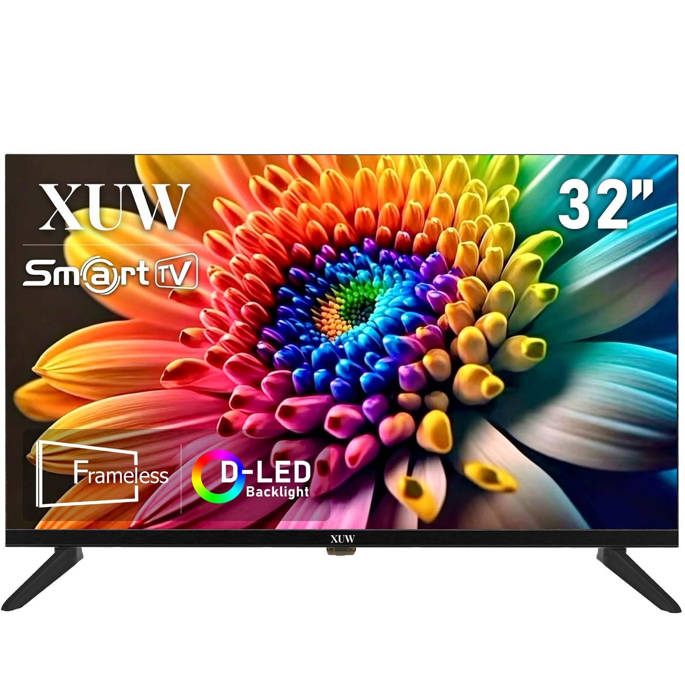 Compare XUW 32 inch HD Smart TV, DLED backlight Television, Borderless Design,HDMI USB DVBT2S2 RJ45 Interface, large screen for living room, bedroom, home entertainment Black at KSA Price