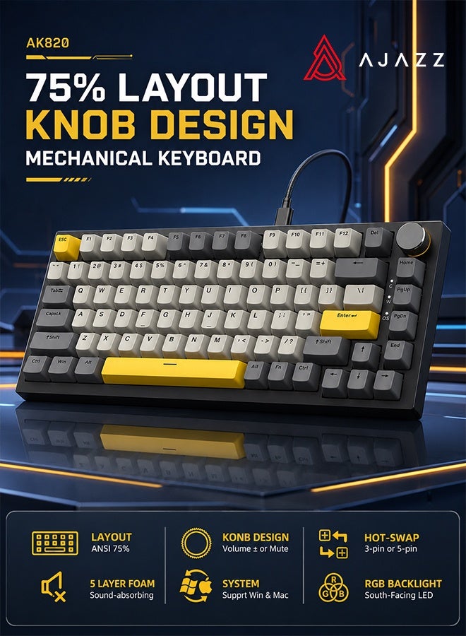 AJAZZ AK820 Wired Mechanical Gaming Keyboard 75%…