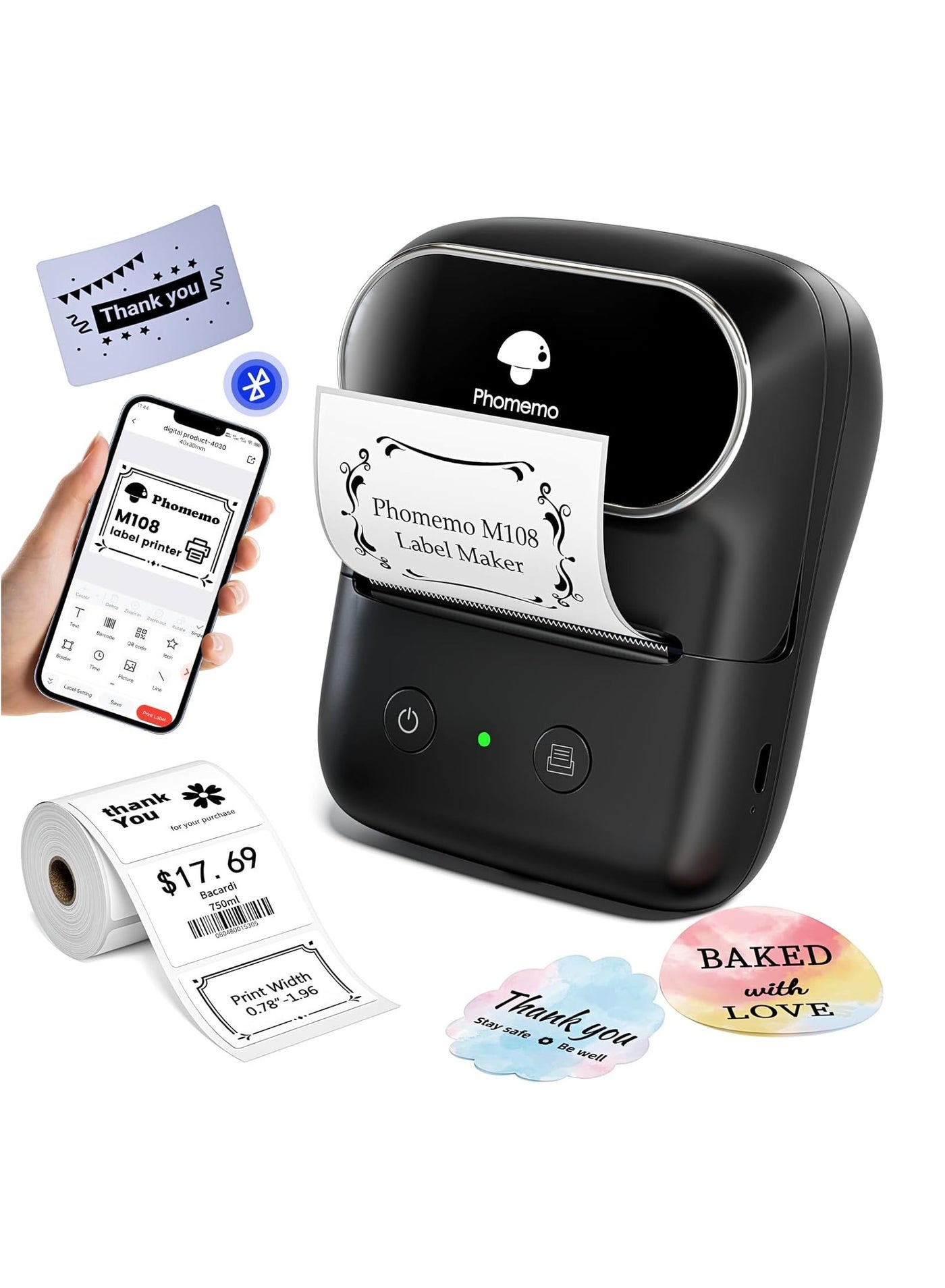 Label Maker,M108 Bluetooth Thermal Label Printer for…