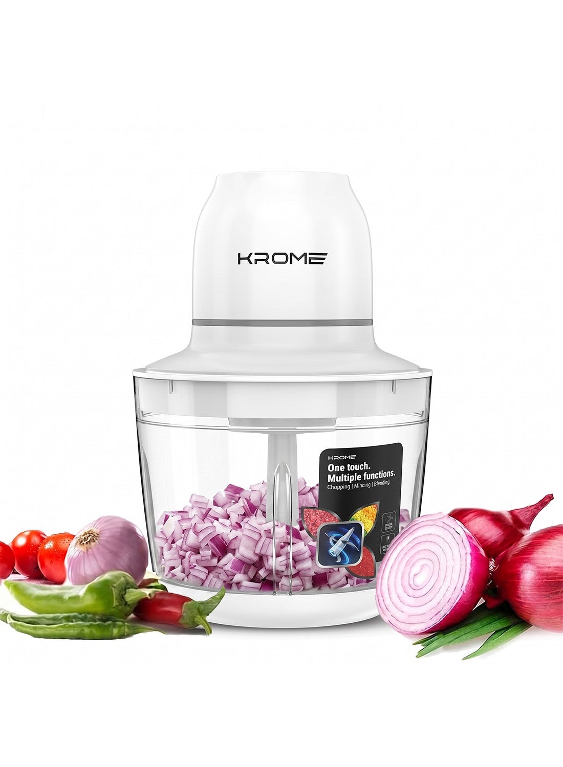 Krome 1L Electric Chopper with Glass Bowl, One…