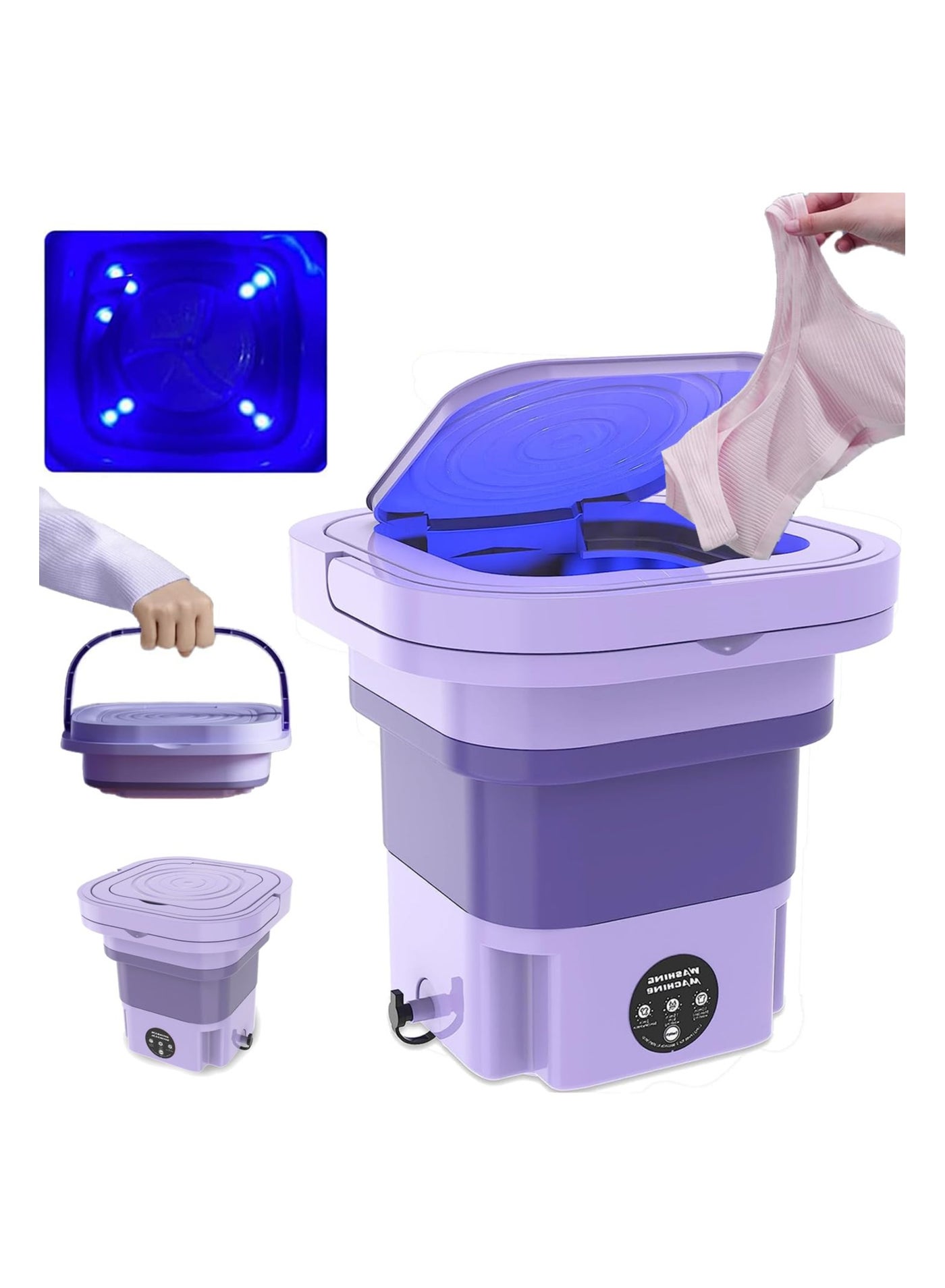 Compare Portable Foldable Washing Machine, 8L High Capacity Mini Washer with 3 Modes Deep Cleaning Half Automatic Washt, UV Washing Machine with Soft Spin Dry for Socks, Baby Clothes, Towels Purple at KSA Price