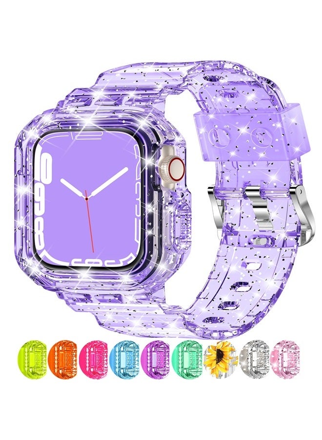 Compare Compatible for Crystal Clear Apple Watch Bands, 45mm 44mm 42mm 41mm 40mm 38mm with Bumper Case for Women Jelly Sport Case and Band for iWatch Series 8 7 SE6 5 4 3 2 1 Glitterpurple, 384041mm at KSA Price