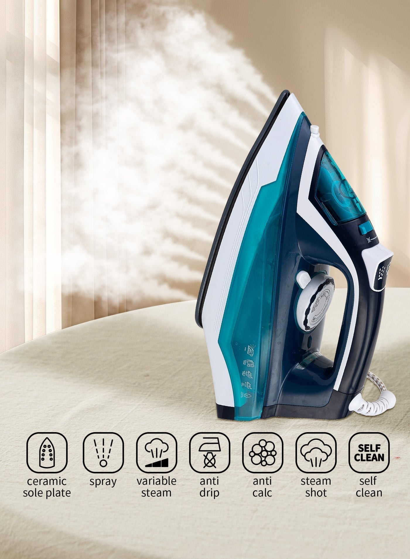 Steam Iron With Non-Stick Soleplate/Self Clean Function…