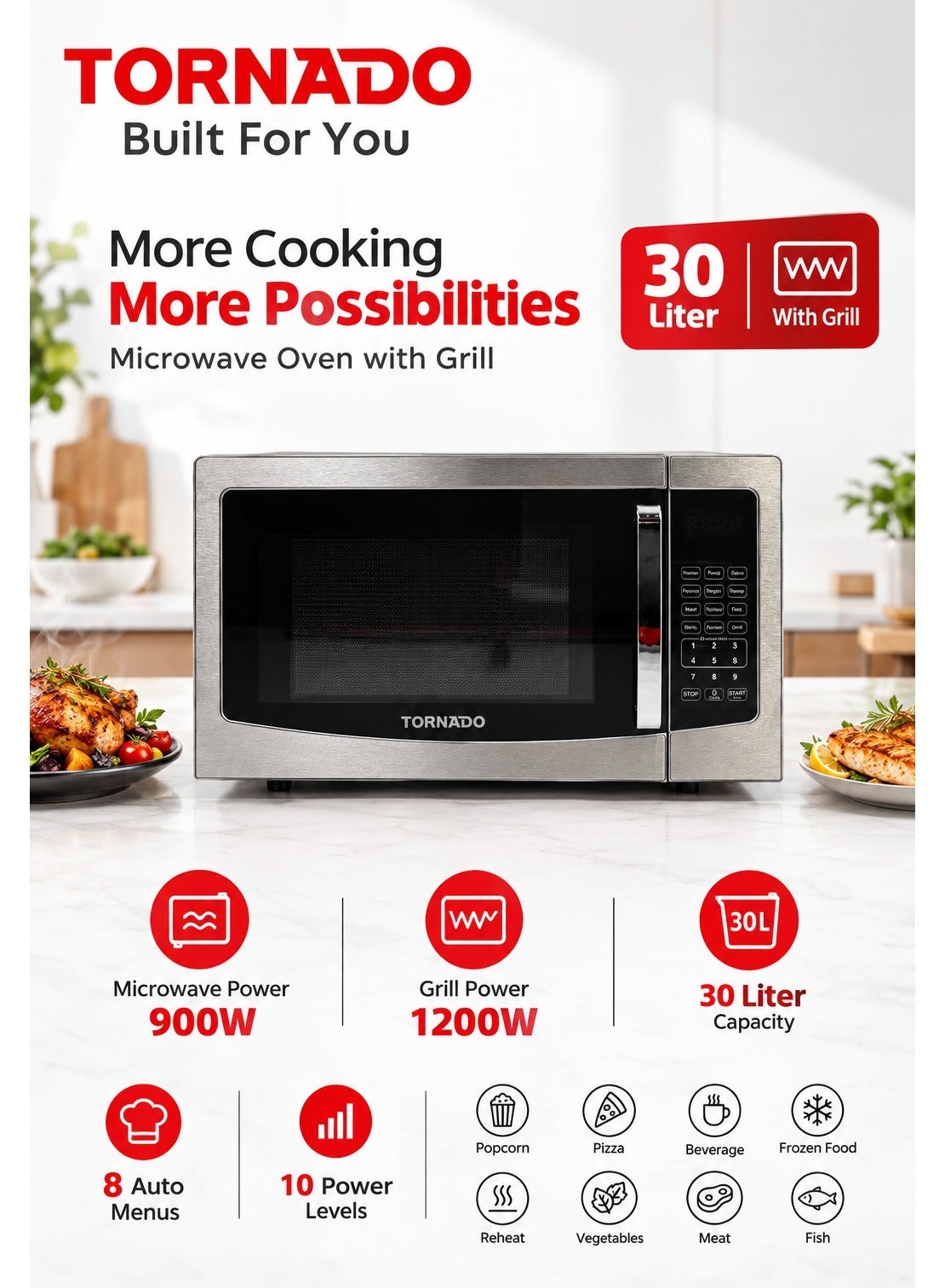 30 Liters TORNADO Digital Microwave Oven with Grill,…