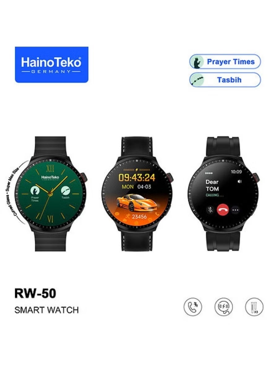 Compare RW50 Super Max Size Round Shape Curved AMOLED Display Smart Watch With 3 Pair Straps for Gents and Boys – Stylish Silver Design, Long Battery Life, Fitness Tracker, Waterproof, Heart Rate Monitor & Customizable Features – Perfect for Everyday Use. at KSA Price