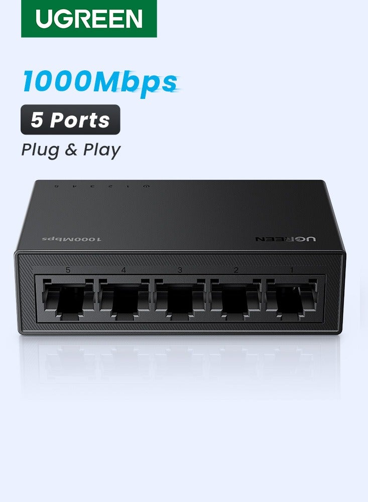 Compare 1000Mbps Ethernet Switch 5 Ports Ethernet Splitter High Speed Data Transfer MultiDevices Sharing Same Time Plug and Play Compatible with Router, TV, Game Console, Computer For Family, Store, Office Black at KSA Price