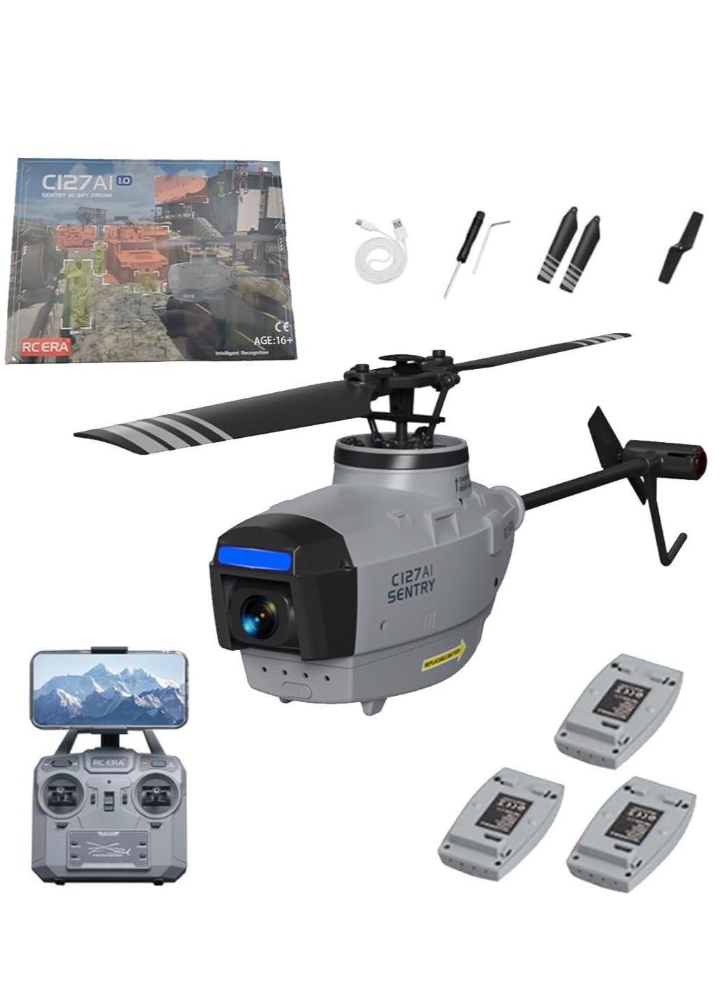 Compare C127AI RC Helicopter Model with Camera, 2.4G RC 4CH Remote Control Helicopter Toys Military Aircraft Scout Drone SingleRotor Brushless Drone for Boys Adults Beginners  3 Battery at KSA Price